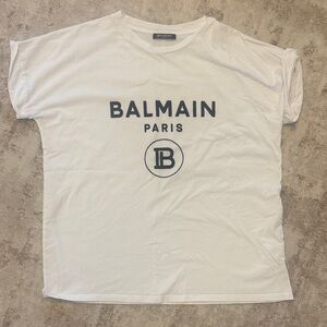 Balmain White and Black Logo T-Shirt